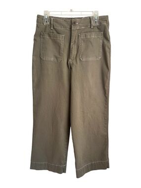 Wide Leg Cotton Pants in Olive Green